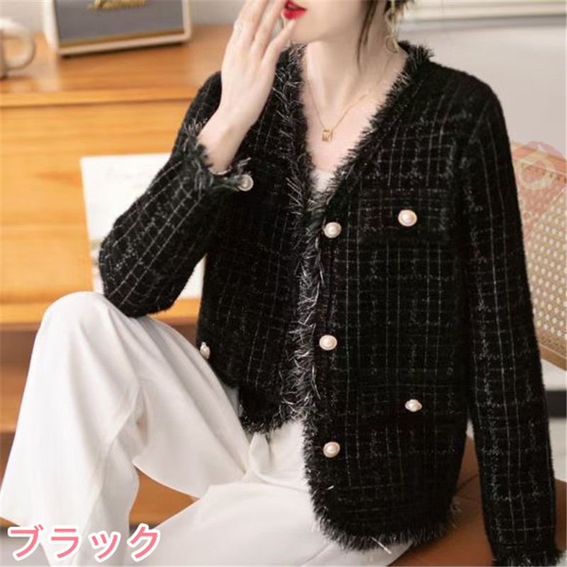 ジャケット レディース 40代 長袖ノーカラージャケット ショット丈ツイードコートアウター 秋服 送料無料 結婚式 七五三 通勤OL 韓国風 入学式 オフィス 卒業式 