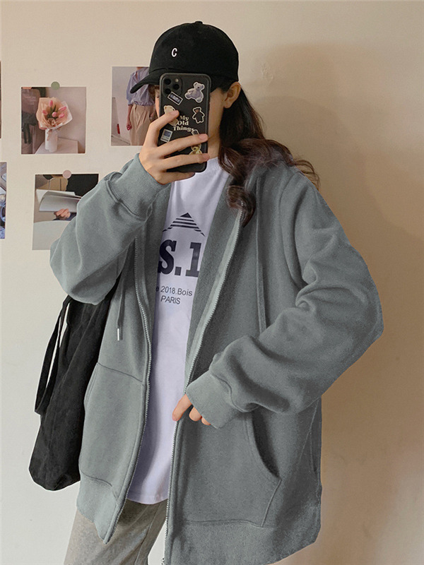 ジップレディース トップス 前開き ジップアップ 長袖 無地 フード付き ゆったり カジュアル アウター 体型カバー 羽織り 