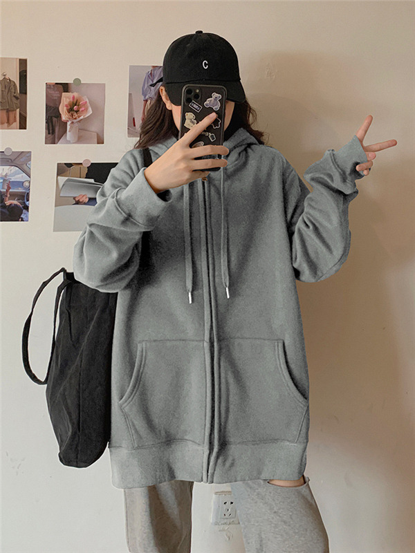 ジップレディース トップス 前開き ジップアップ 長袖 無地 フード付き ゆったり カジュアル アウター 体型カバー 羽織り 