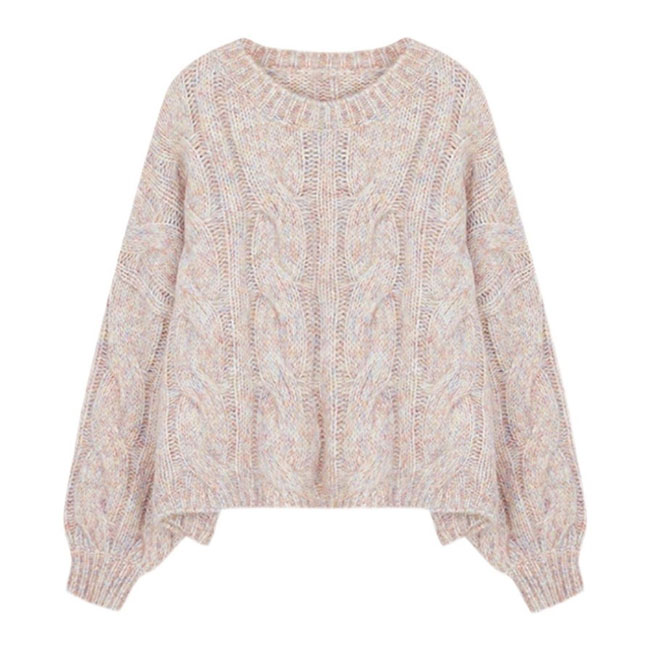 送料無料 ニットセーター 厚手 ケーブル編み レディース ニット クルーネック 厚手ニット トップス 長袖 丸首 暖かい ミックスセーター 秋冬 