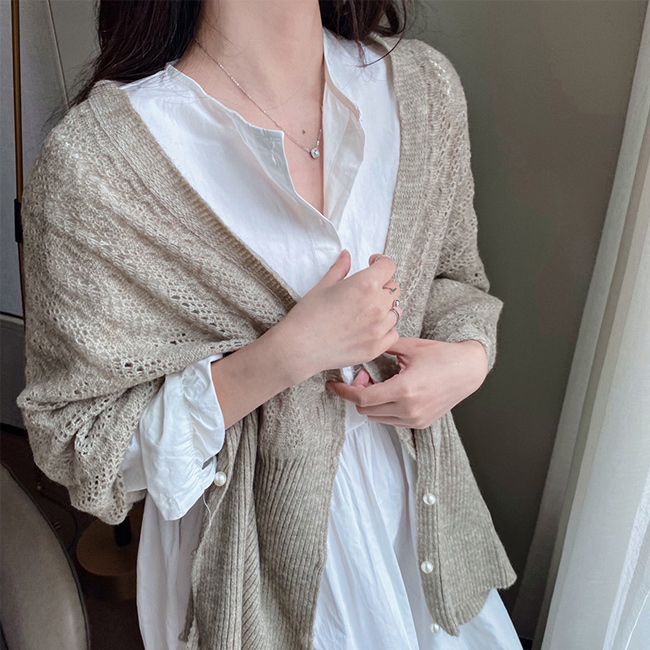 送料無料 カーディガン レディース ニット ショール マフラー 秋 パール ニット トップス カーディガン 羽織り 可愛い 冷房対策 春 無地 ボレロ透かし編み 