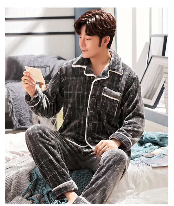パジャマ メンズ 冬 暖かい 上下セット 長袖 前開き 秋冬 もこもこ ルームウェア あったか 部屋着 プレゼント ストライプ チェック柄 お揃い 