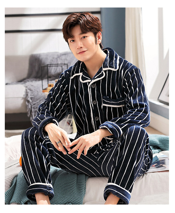 パジャマ メンズ 冬 暖かい 上下セット 長袖 前開き 秋冬 もこもこ ルームウェア あったか 部屋着 プレゼント ストライプ チェック柄 お揃い 