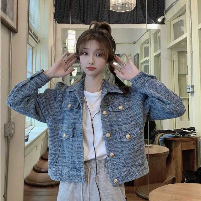 アウター デニム ジャケット デニムジャケット ジャカードデニム レディース キレセク 長袖 ミディアムジャケット ライトアウター 羽織 襟付き 