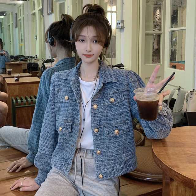 アウター デニム ジャケット デニムジャケット ジャカードデニム レディース キレセク 長袖 ミディアムジャケット ライトアウター 羽織 襟付き 