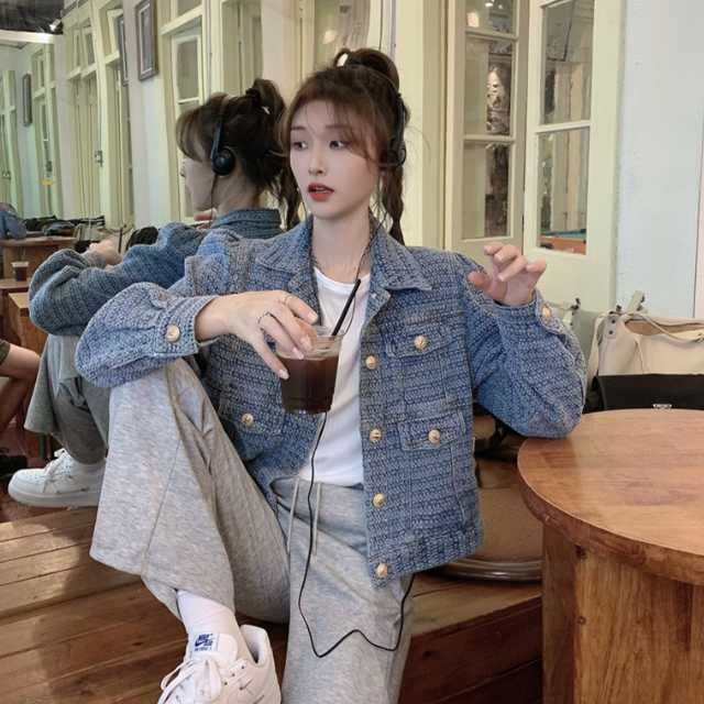 アウター デニム ジャケット デニムジャケット ジャカードデニム レディース キレセク 長袖 ミディアムジャケット ライトアウター 羽織 襟付き 