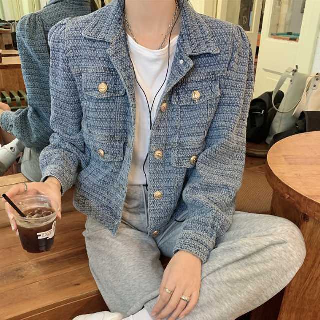 アウター デニム ジャケット デニムジャケット ジャカードデニム レディース キレセク 長袖 ミディアムジャケット ライトアウター 羽織 襟付き 