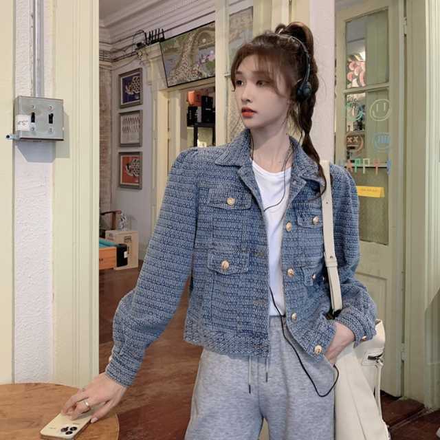 アウター デニム ジャケット デニムジャケット ジャカードデニム レディース キレセク 長袖 ミディアムジャケット ライトアウター 羽織 襟付き 