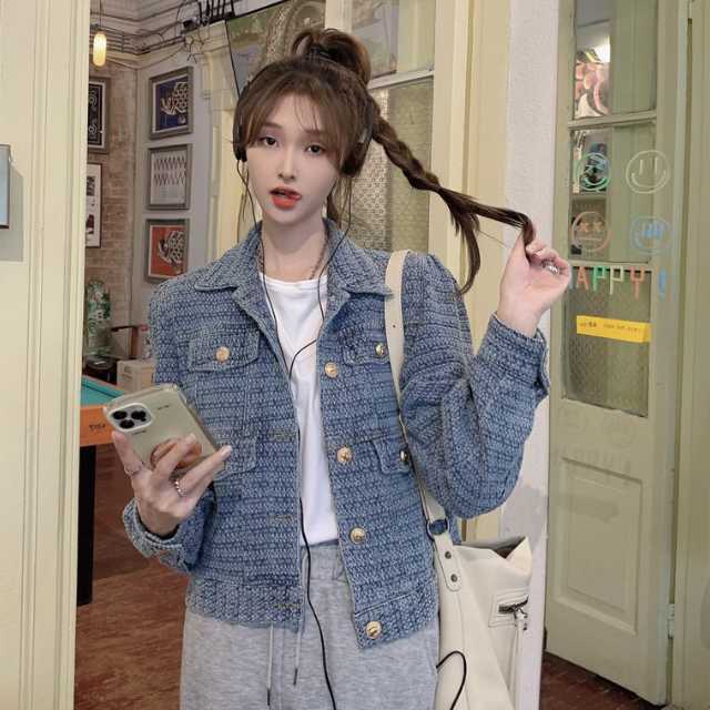 アウター デニム ジャケット デニムジャケット ジャカードデニム レディース キレセク 長袖 ミディアムジャケット ライトアウター 羽織 襟付き 