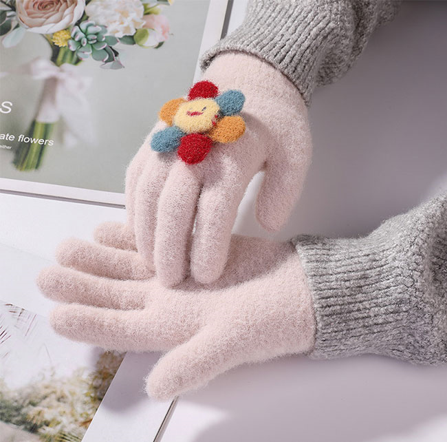 手袋 ニット 秋冬 保温 防寒 小学生 児童 自転車 通園 子供用 キッズ リボン 男女兼用 男の子 お出かけ 通学 女の子 