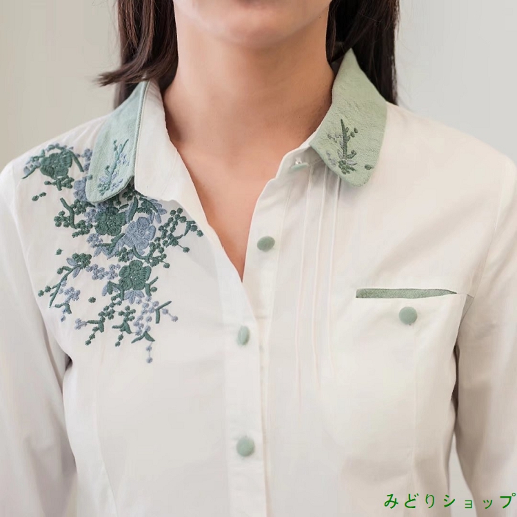 シャツ ブラウス 花柄 刺繍 長袖 ナチュラル レディース 