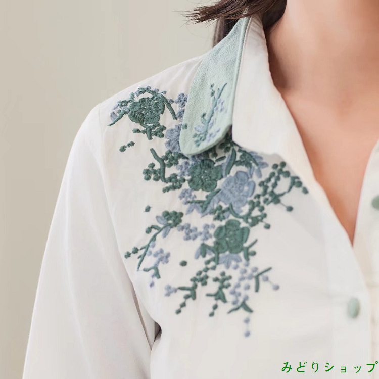 シャツ ブラウス 花柄 刺繍 長袖 ナチュラル レディース 