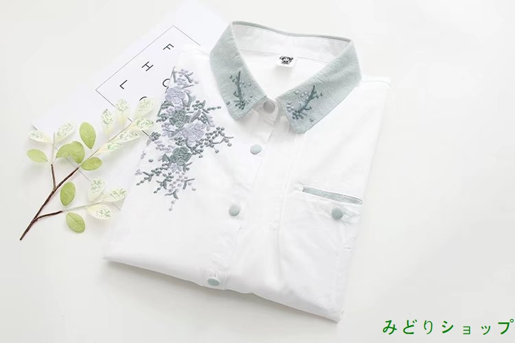 シャツ ブラウス 花柄 刺繍 長袖 ナチュラル レディース 
