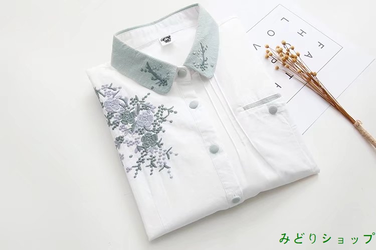 シャツ ブラウス 花柄 刺繍 長袖 ナチュラル レディース 