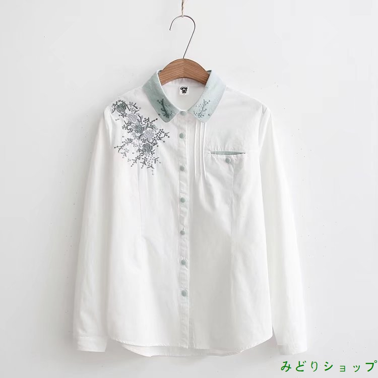 シャツ ブラウス 花柄 刺繍 長袖 ナチュラル レディース 