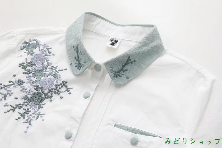 シャツ ブラウス 花柄 刺繍 長袖 ナチュラル レディース 
