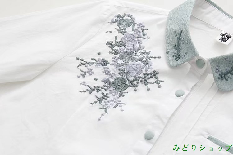 シャツ ブラウス 花柄 刺繍 長袖 ナチュラル レディース 