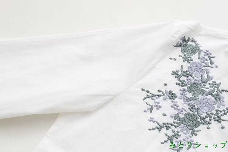 シャツ ブラウス 花柄 刺繍 長袖 ナチュラル レディース 