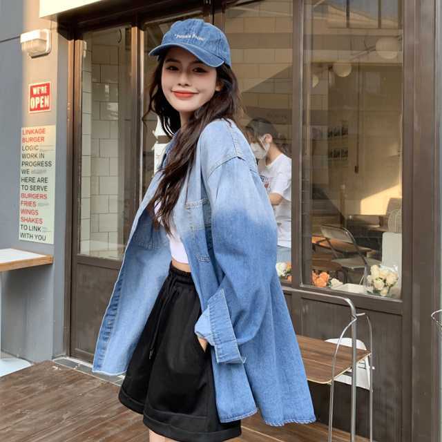 アウター デニム ジャケット デニムジャケット レディース ライトアウター グラデーション キレセク ミディアムジャケット 羽織 長袖 オーバーサイズ 
