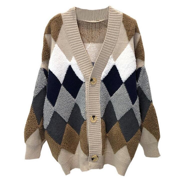 ニットカーディガン レディース カーディガン ボア アーガイル Vネック アウター ニット 可愛い カジュアル 冬 セーター 秋冬 おしゃれ 秋 秋コーデ 