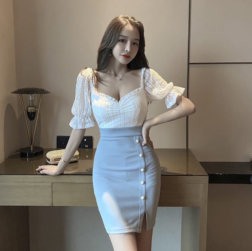 ミニ丈ワンピース レディース パフスリーブ 可愛い セクシー キャバ ミニ キャバクラ ドレス 胸デザイン キャバドレス キャバワンピース タイトワンピース 