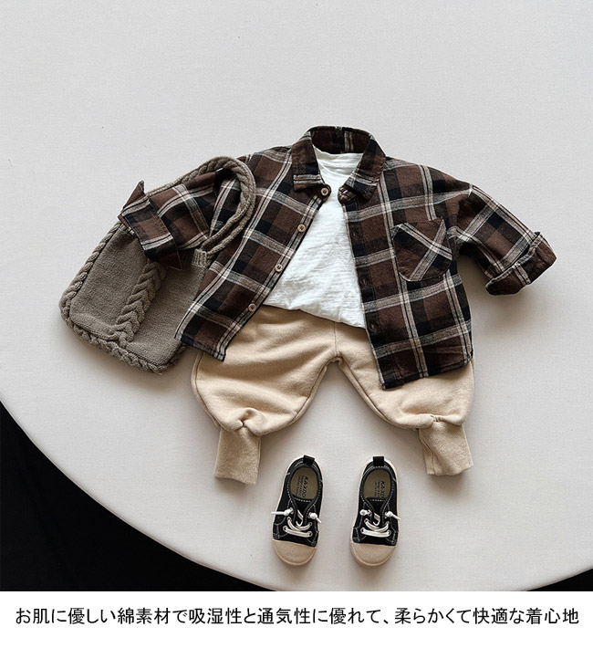 送料無料 長袖シャツ キッズ ライトアウター チェック柄 折り襟 子供服 前開き 春秋 通園 前ボタン 通学 胸ポケット ゆったり シンプル 
