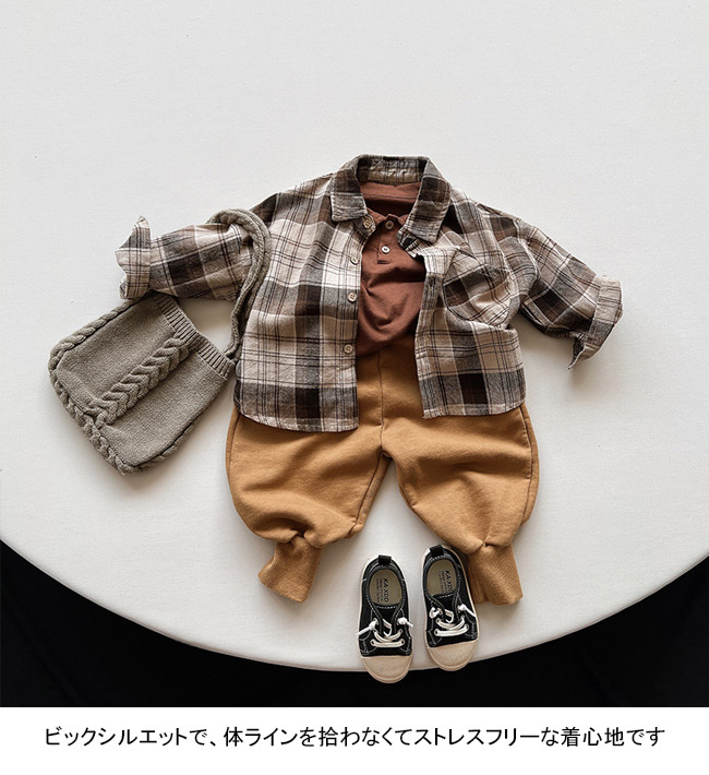 送料無料 長袖シャツ キッズ ライトアウター チェック柄 折り襟 子供服 前開き 春秋 通園 前ボタン 通学 胸ポケット ゆったり シンプル 