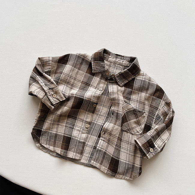 送料無料 長袖シャツ キッズ ライトアウター チェック柄 折り襟 子供服 前開き 春秋 通園 前ボタン 通学 胸ポケット ゆったり シンプル 