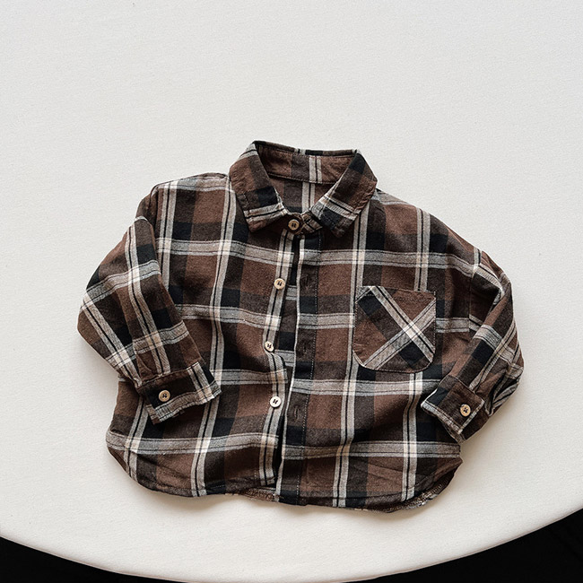 送料無料 長袖シャツ キッズ ライトアウター チェック柄 折り襟 子供服 前開き 春秋 通園 前ボタン 通学 胸ポケット ゆったり シンプル 
