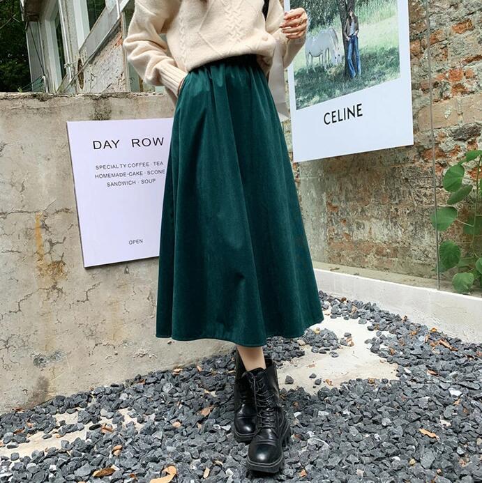 ロングスカート 秋冬 コーデュロイ 黒 レディース 大きいサイズ フレアスカート 暖かい ミディ丈 秋物 ゆるスカート 冬 フAラインスカート 秋 