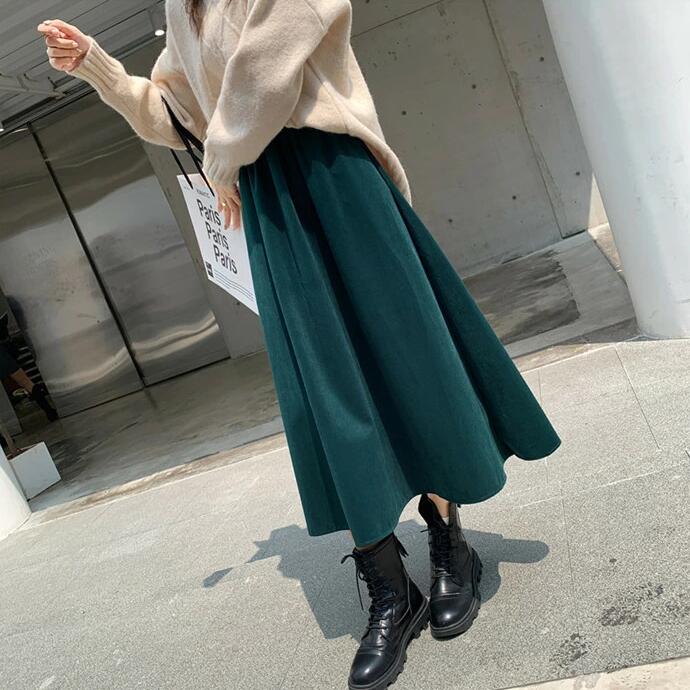 ロングスカート 秋冬 コーデュロイ 黒 レディース 大きいサイズ フレアスカート 暖かい ミディ丈 秋物 ゆるスカート 冬 フAラインスカート 秋 