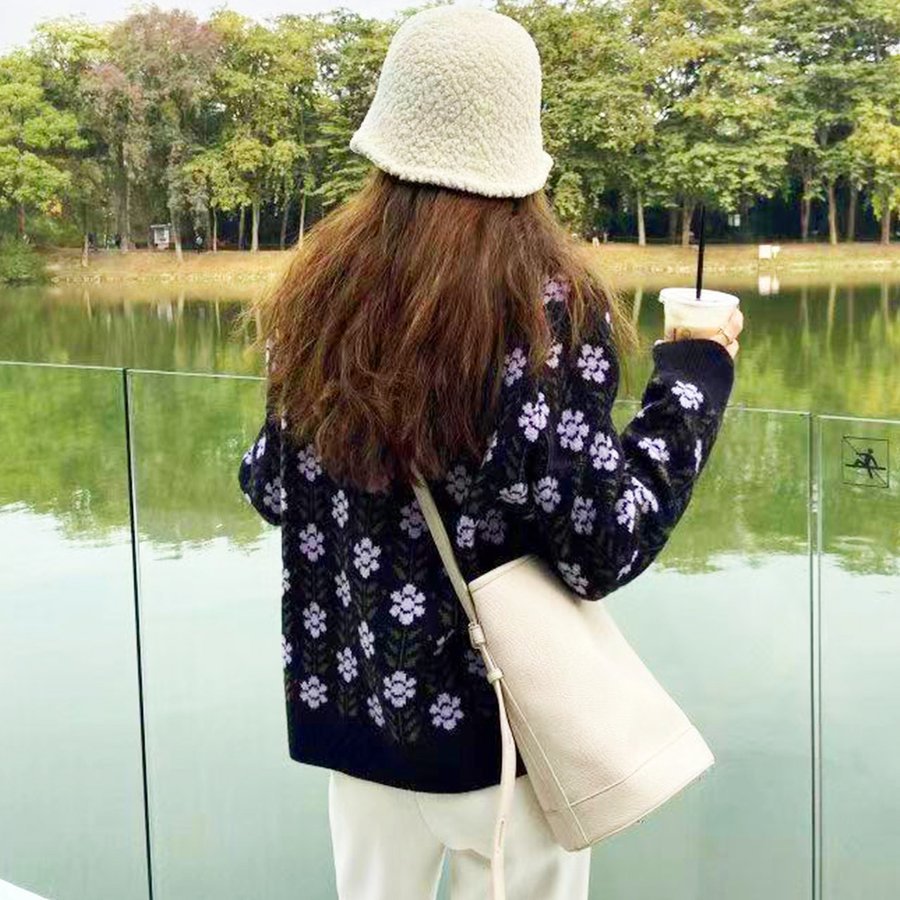 ニットカーディガン レディース コーディガン 羽織り カーデ カーディ ジャガード ゆったり 花柄 長袖 オーバーサイズ秋冬 シンプル 