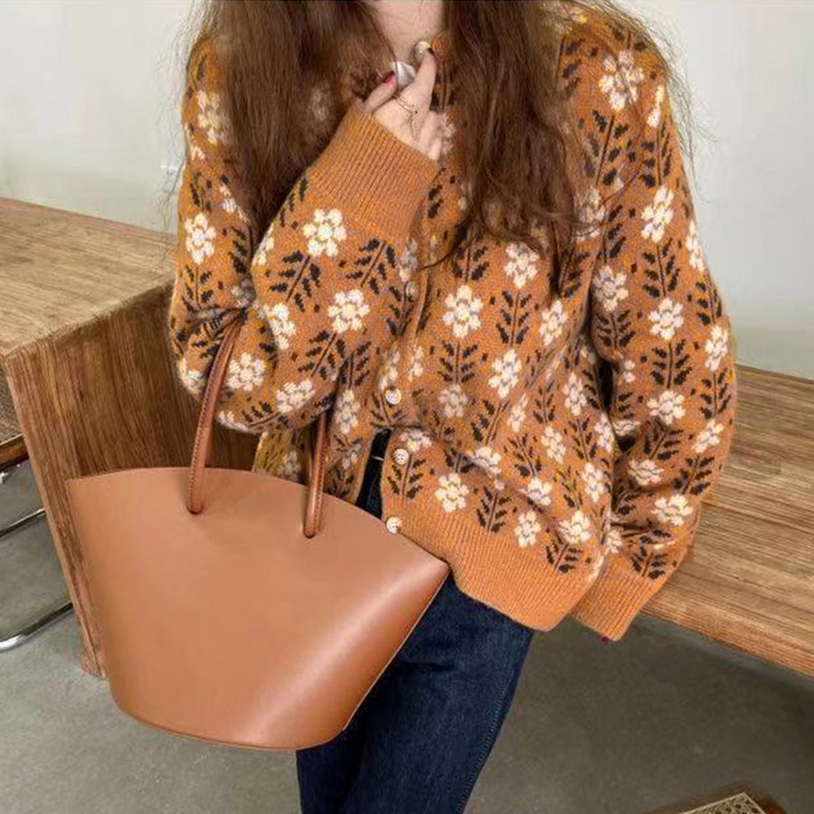 ニットカーディガン レディース コーディガン 羽織り カーデ カーディ ジャガード ゆったり 花柄 長袖 オーバーサイズ秋冬 シンプル 