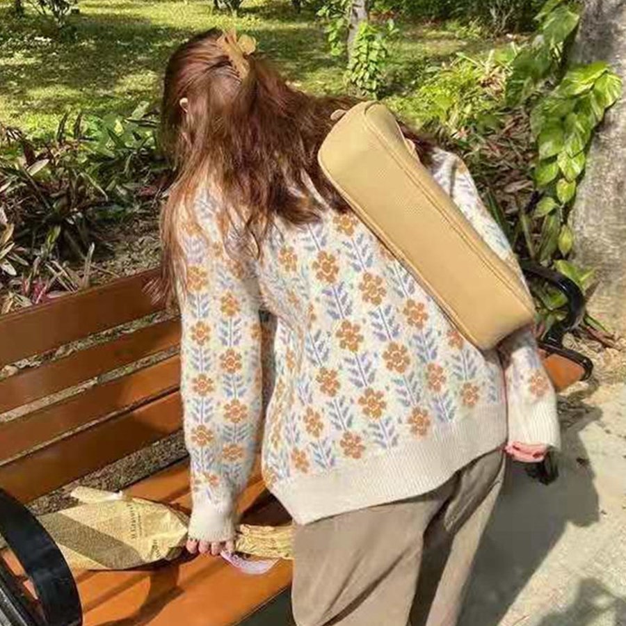 ニットカーディガン レディース コーディガン 羽織り カーデ カーディ ジャガード ゆったり 花柄 長袖 オーバーサイズ秋冬 シンプル 