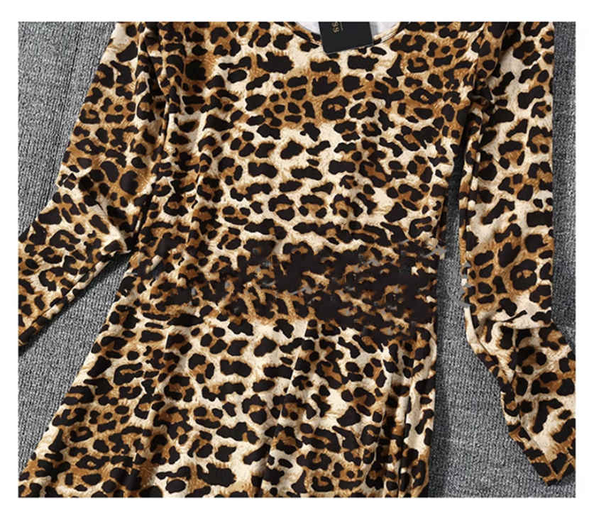 お取り寄せ商品 ワンピース レディース S-4XL 4COLOR 大きいサイズ対応 長袖 花柄 クールネック ヒョウ柄 Aラインワンピース 長袖ワンピース ミディアム丈 