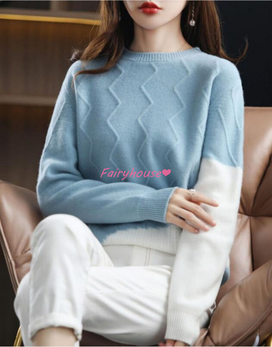 ニットトップス レディース 秋冬 40代 長袖 ニットトップス 無地セーター オシャレ 配色 ゆったりプルオーバー ショット丈ニットインナー 大人 ニットソー 