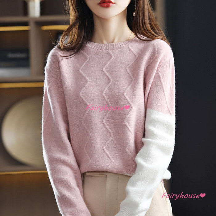 ニットトップス レディース 秋冬 40代 長袖 ニットトップス 無地セーター オシャレ 配色 ゆったりプルオーバー ショット丈ニットインナー 大人 ニットソー 