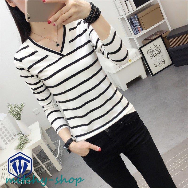 長袖カットソー レディース 婦人服 トップス ロングTシャツ ロンT Vネック ボーダー柄 かわいい カジュアル デイ普段使い おしゃれ 縞模様 