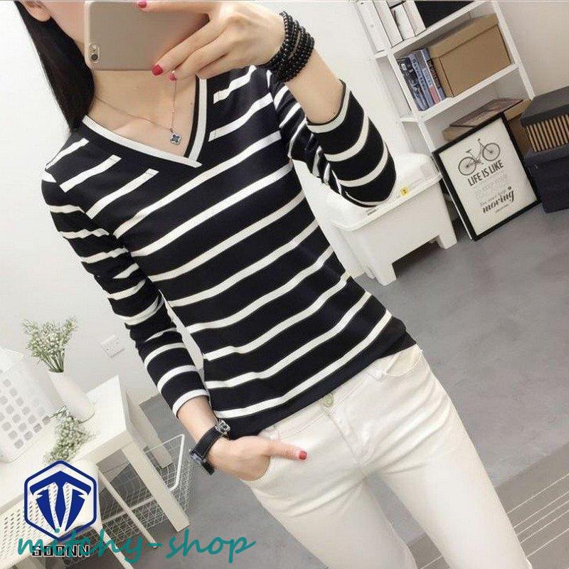 長袖カットソー レディース 婦人服 トップス ロングTシャツ ロンT Vネック ボーダー柄 かわいい カジュアル デイ普段使い おしゃれ 縞模様 