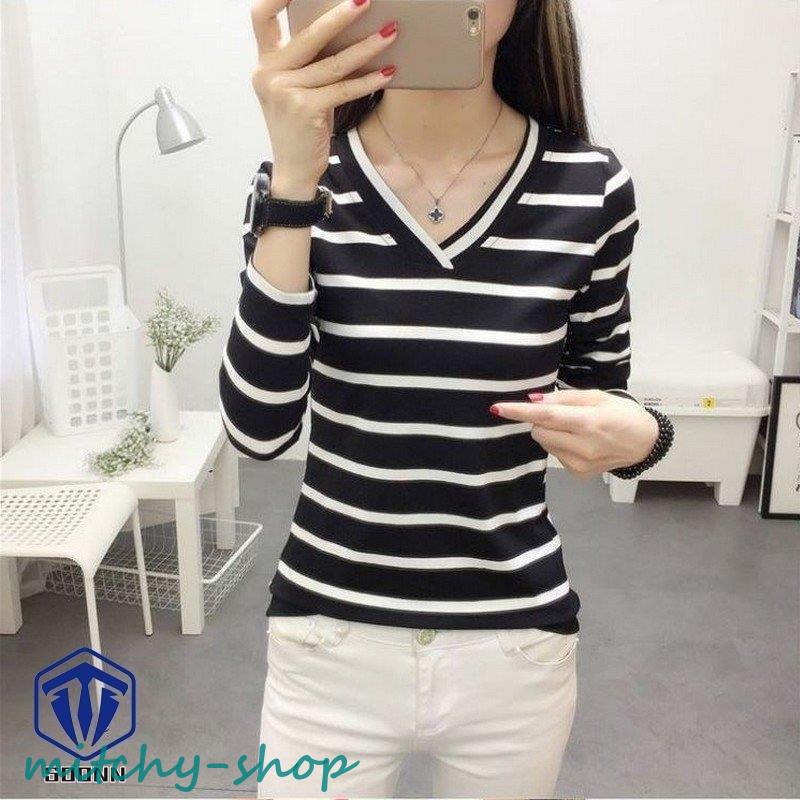 長袖カットソー レディース 婦人服 トップス ロングTシャツ ロンT Vネック ボーダー柄 かわいい カジュアル デイ普段使い おしゃれ 縞模様 