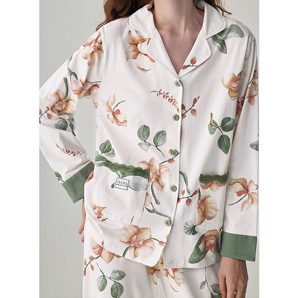 パジャマ レディース 春秋 きれいめ 長袖 上下セット ルームウェア 寝巻き 部屋着 大人 ポケット付き 前開き 花柄 ゆったり プレゼント 可愛い 