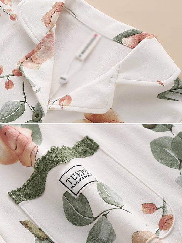 パジャマ レディース 春秋 きれいめ 長袖 上下セット ルームウェア 寝巻き 部屋着 大人 ポケット付き 前開き 花柄 ゆったり プレゼント 可愛い 