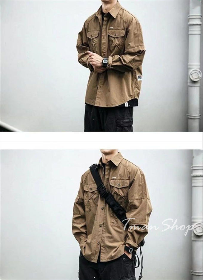 シャツジャケット メンズ ワークシャツ カジュアルシャツ ミリタリーシャツ 長袖 ビジネス かっこいい ファッション アウター 秋服 無地 大人春服 お洒落 