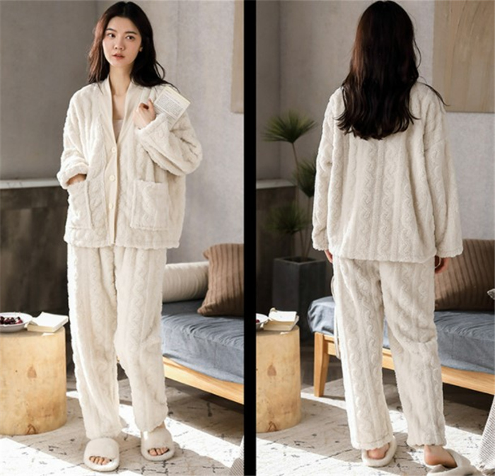 ルームウェア 上下セット 冬 パジャマ レディース 長袖 前開き 上下パジャマ 部屋着 かわいい 秋冬 あったかい パジャマ ルームウェア もこもこ 