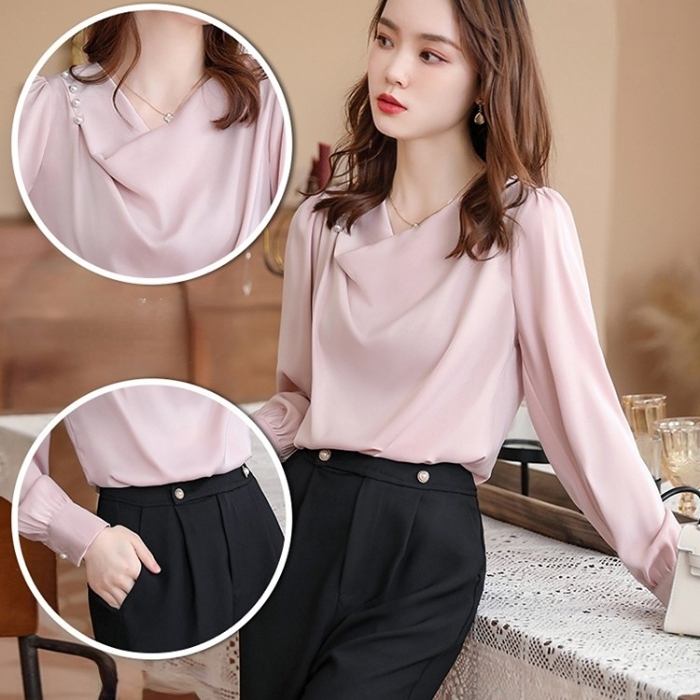 レディース シャツ エレガントオフィスシャツ 2色選び トップス ブラウス 春夏 オシャレ カジュアル風 きれいめ 長袖 着痩 