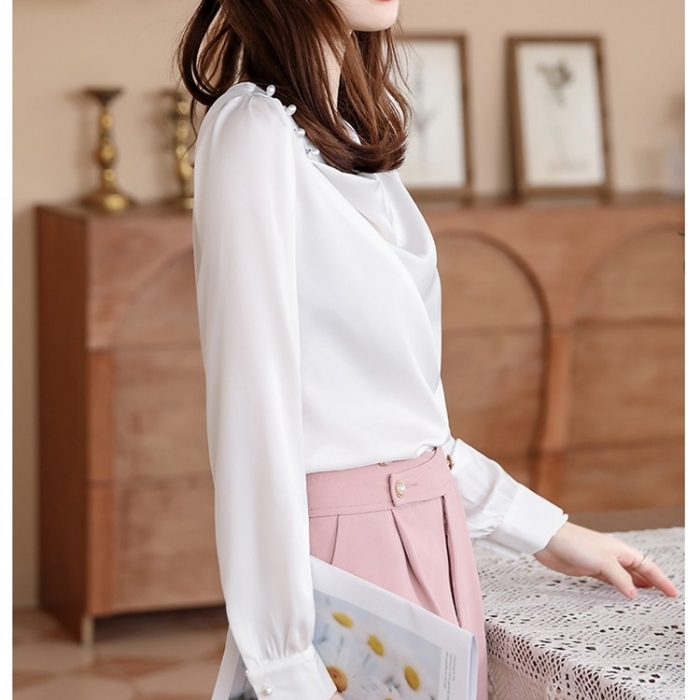 レディース シャツ エレガントオフィスシャツ 2色選び トップス ブラウス 春夏 オシャレ カジュアル風 きれいめ 長袖 着痩 