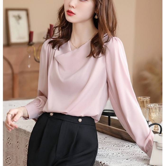 レディース シャツ エレガントオフィスシャツ 2色選び トップス ブラウス 春夏 オシャレ カジュアル風 きれいめ 長袖 着痩 