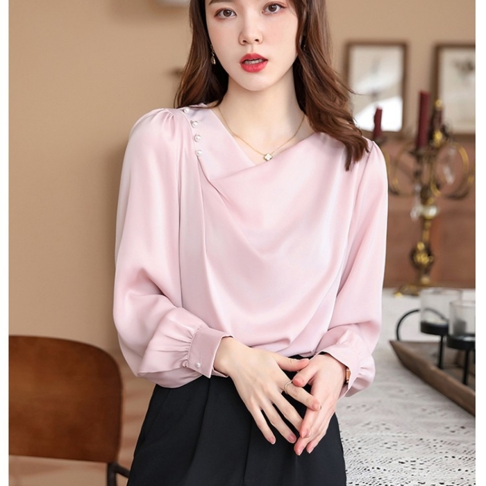 レディース シャツ エレガントオフィスシャツ 2色選び トップス ブラウス 春夏 オシャレ カジュアル風 きれいめ 長袖 着痩 