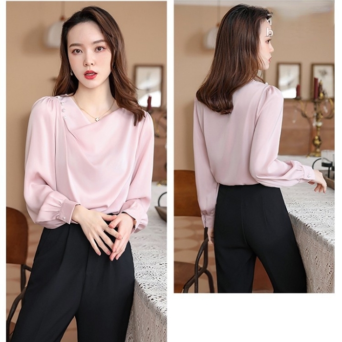 レディース シャツ エレガントオフィスシャツ 2色選び トップス ブラウス 春夏 オシャレ カジュアル風 きれいめ 長袖 着痩 