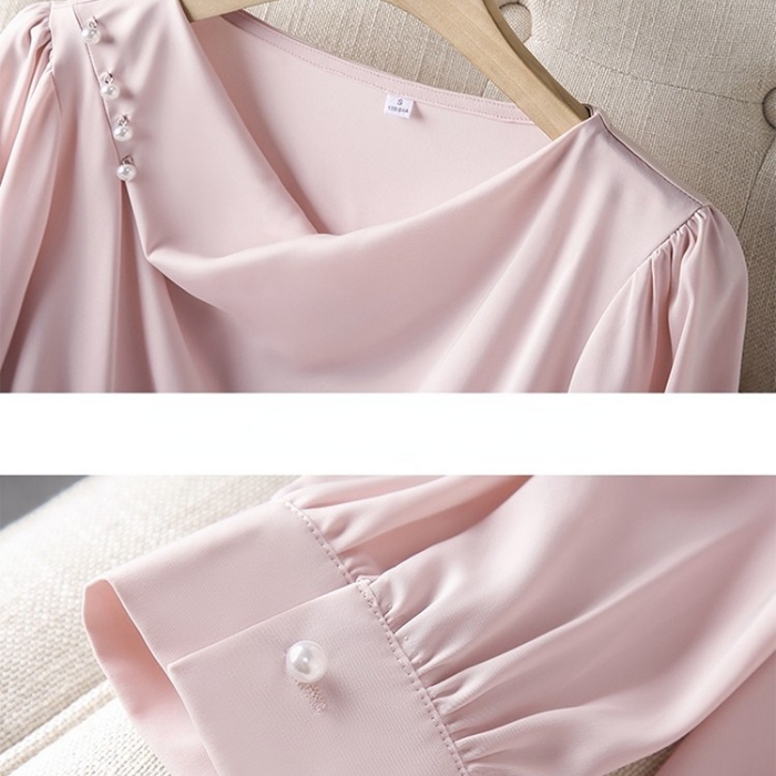 レディース シャツ エレガントオフィスシャツ 2色選び トップス ブラウス 春夏 オシャレ カジュアル風 きれいめ 長袖 着痩 